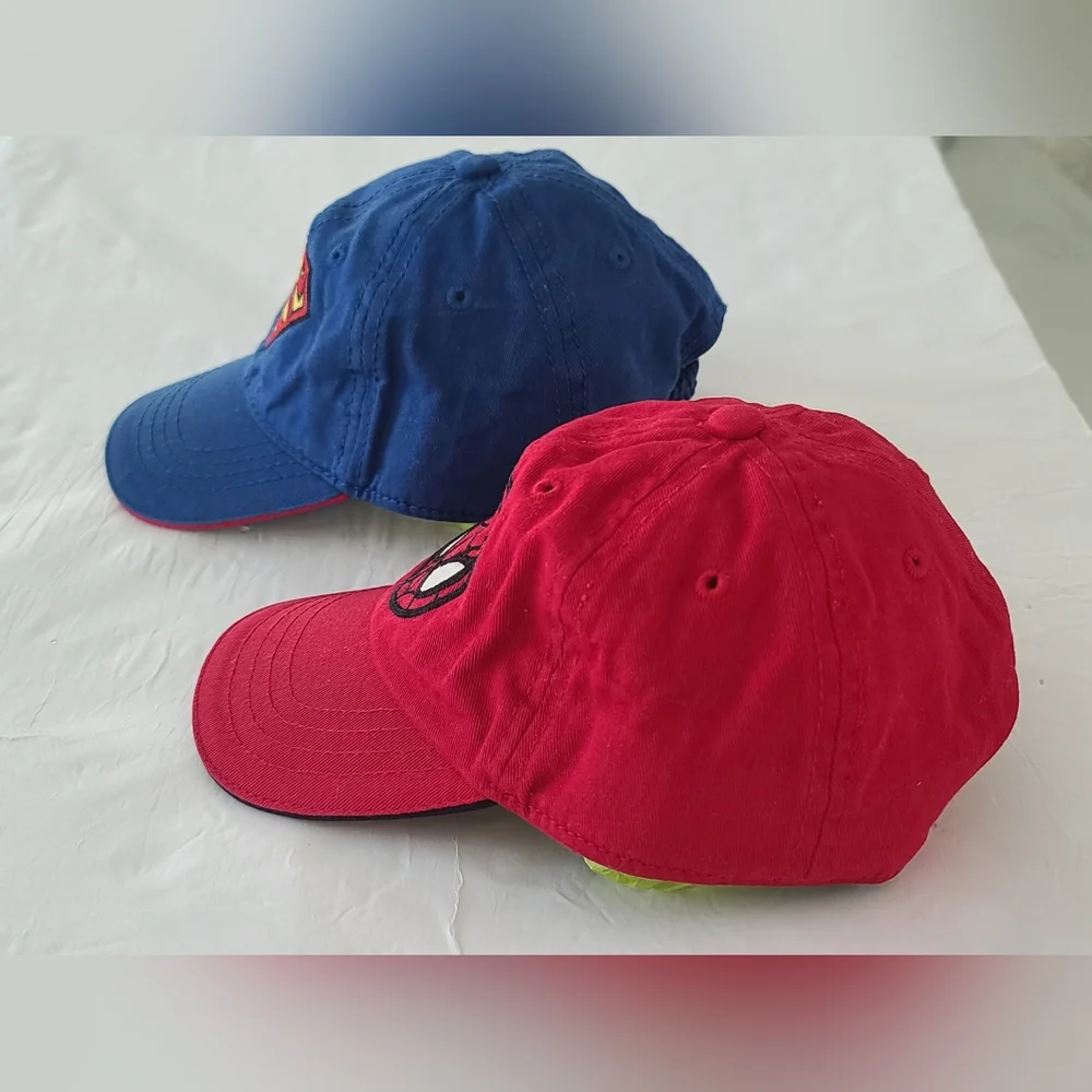 Superman and Spider Man Kids Boys hats Caps set Red Blue Size XS